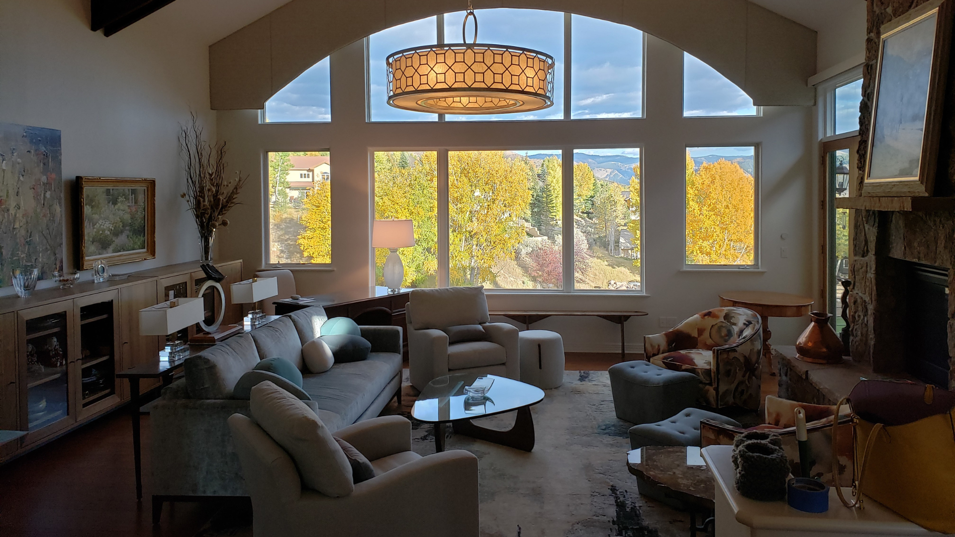 Area Rug in Living Room with Picture Window and View